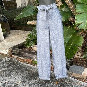 Max Studio Blue Wide-Leg linen blend cuffed Pants